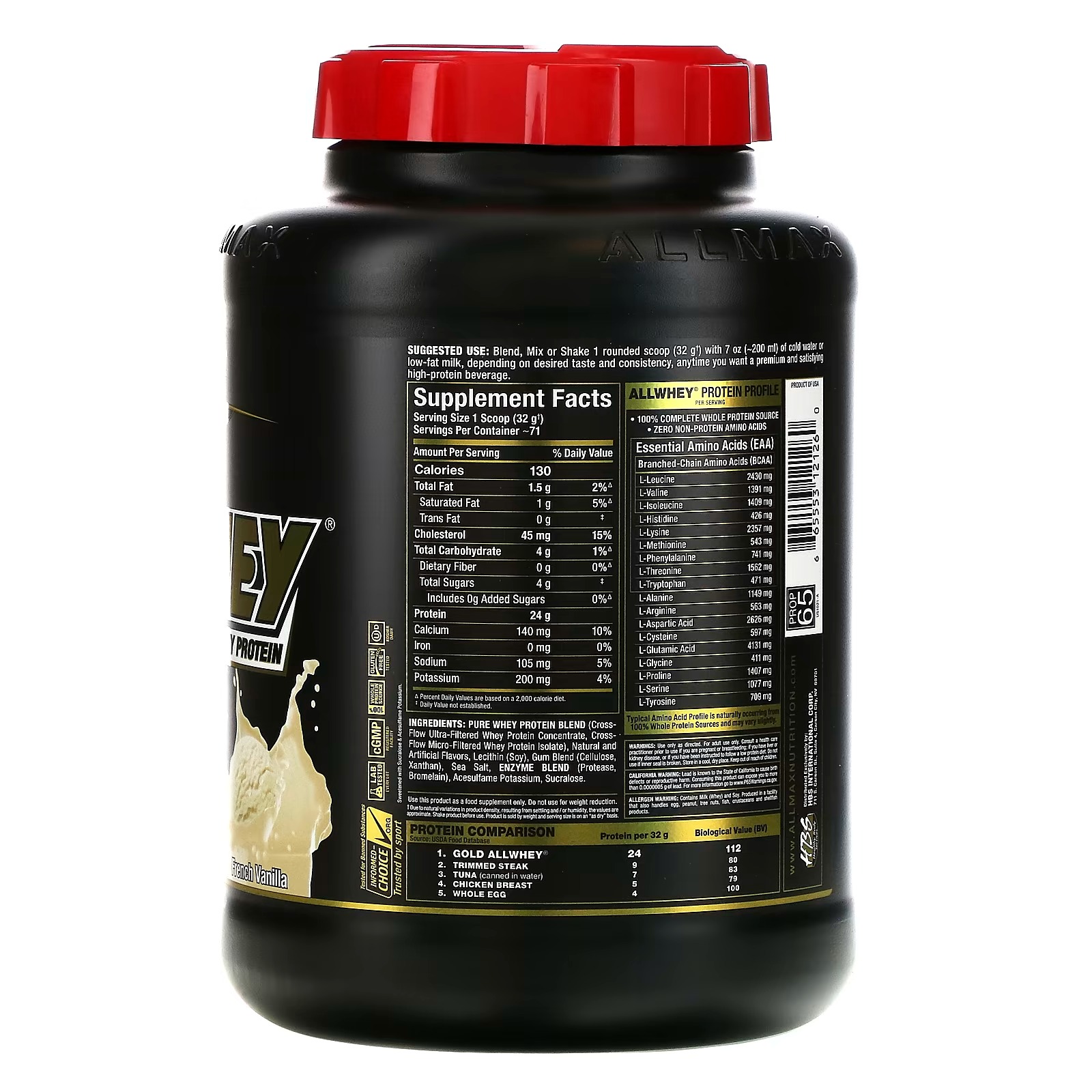 ALLMAX, Gold AllWhey, 100% Premium Whey Protein, French Vanilla, 5 lbs. (2.27 kg)_1