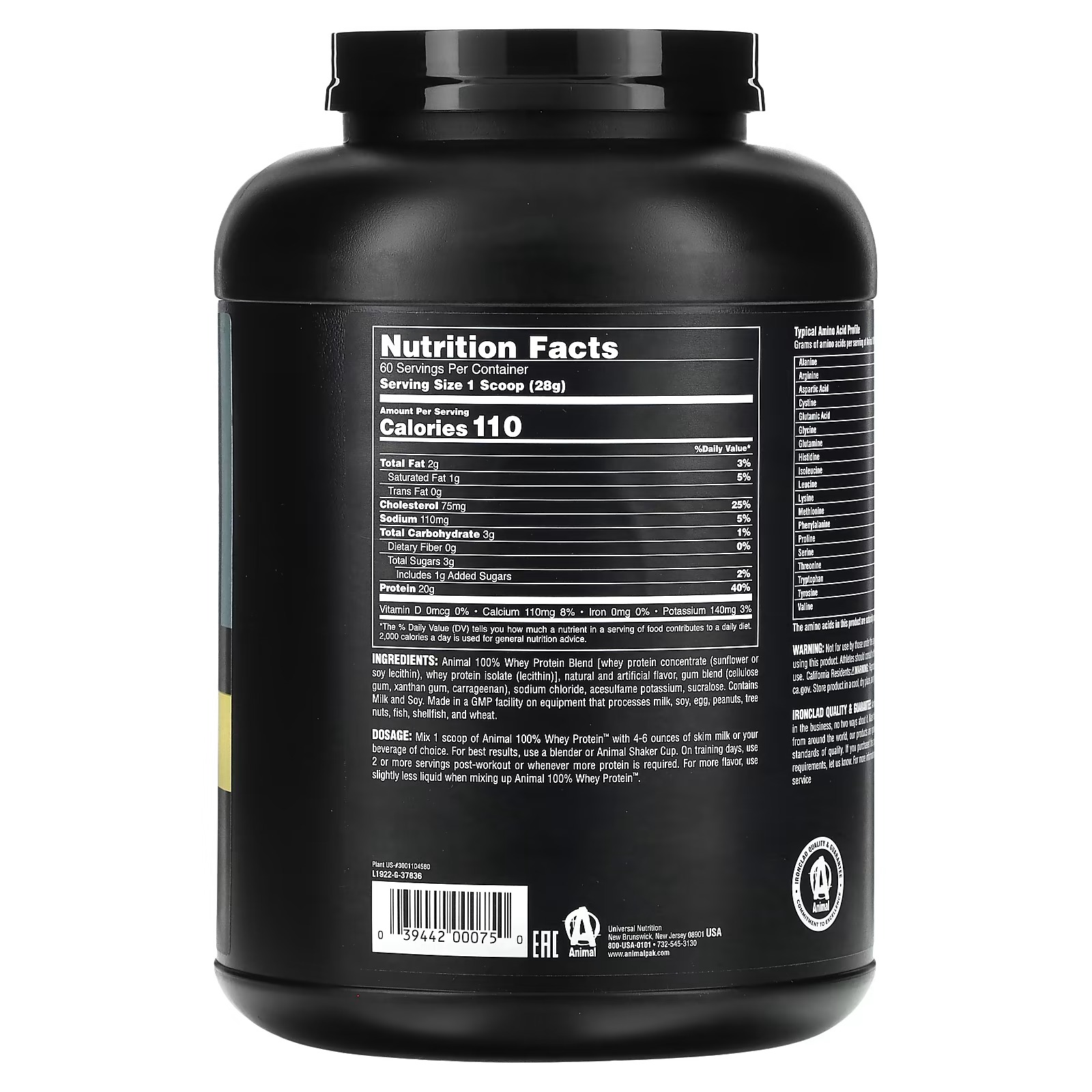 Animal, 100% Whey Protein Powder, Classic Vanilla, 4 lb (1.81 kg)1