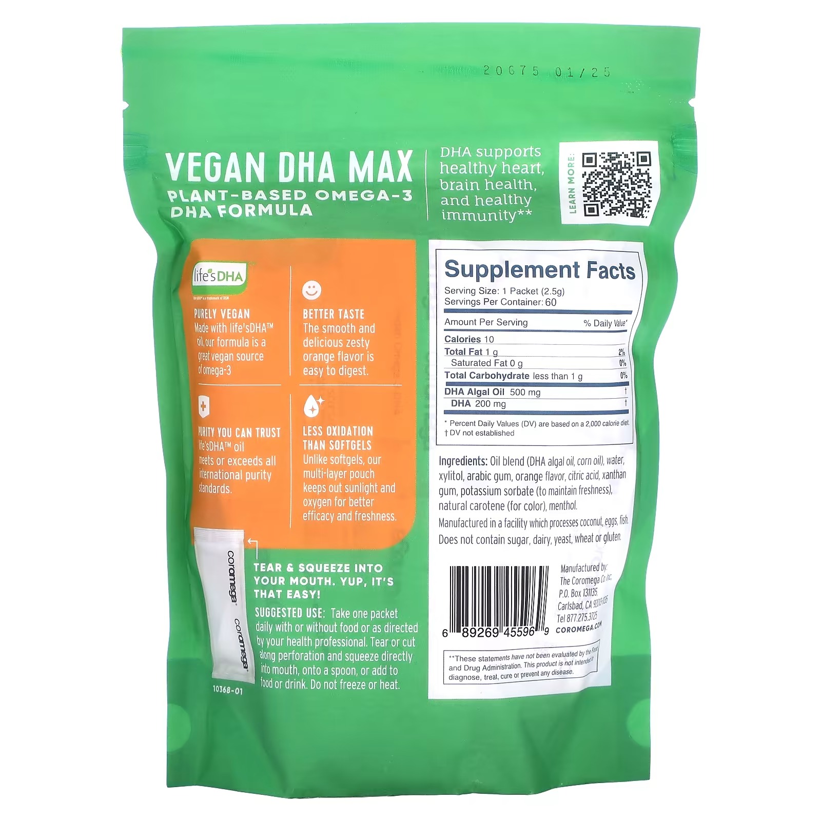 Coromega, Vegan DHA Max, Orange, 60 Individual Squeeze Packets, 2.5 g Each_2