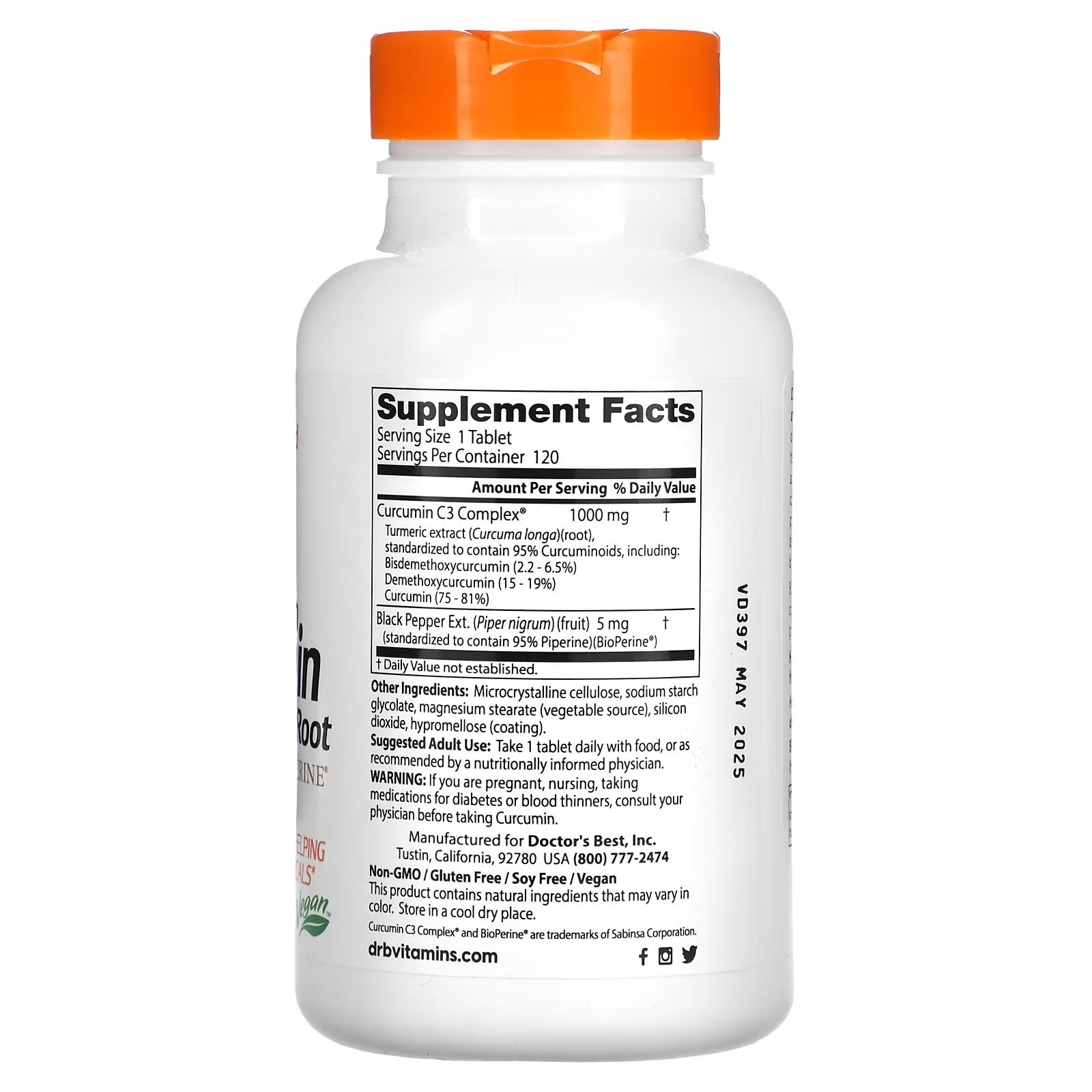 Doctor's Best, High Absorption Curcumin, 1,000 mg, 120 Tablets_1