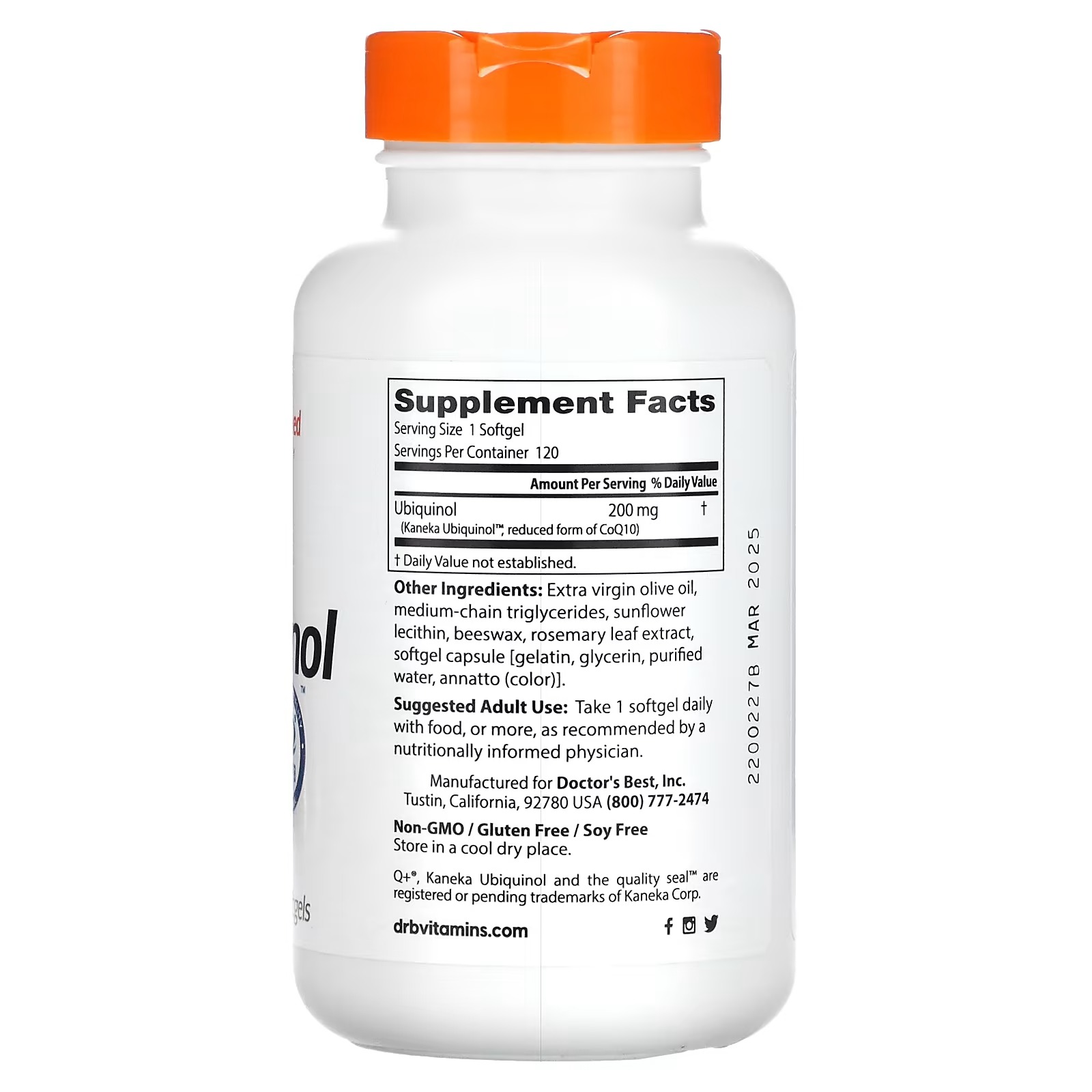 Doctor's Best, Ubiquinol with Kaneka, 200 mg, 120 Softgels_1