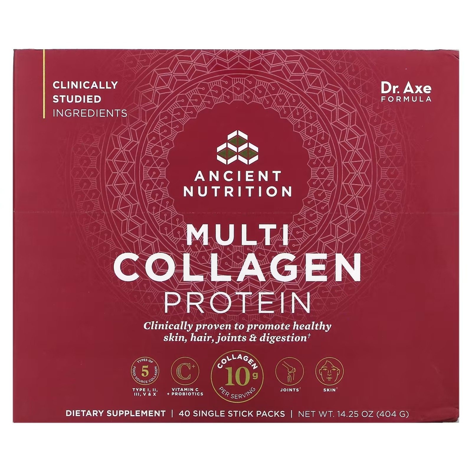 Dr. Axe : Ancient Nutrition, Multi Collagen Protein, 40 Single Stick Packets, 0.36 oz (10.1 g) Each