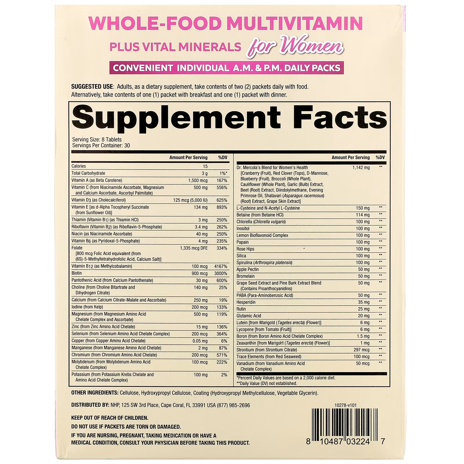 Dr. Mercola, Whole-Food Multivitamin Plus Vital Minerals for Women, A.M. & P.M. Daily Packs, 30 Dual Packs_3