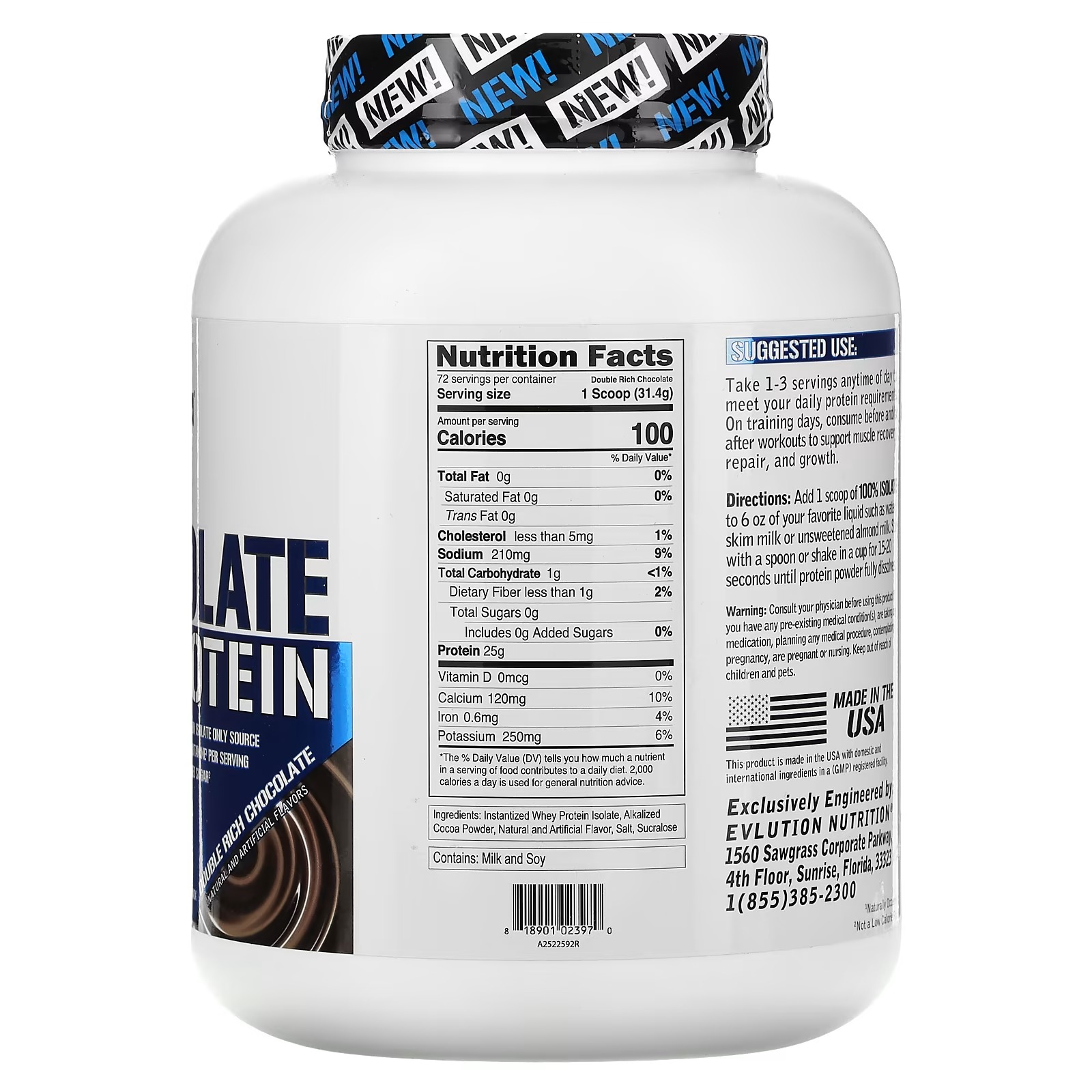 EVLution Nutrition, 100% Isolate Protein, Double Rich Chocolate, 5 lb (2.268 kg)_1