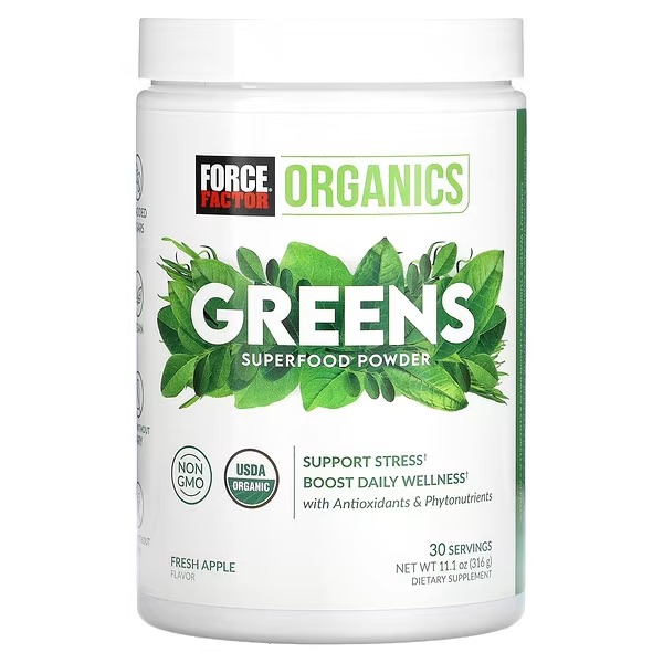 Force Factor, Organics, Greens, Superfood Powder, Fresh Apple, 11.1 oz (316 g)