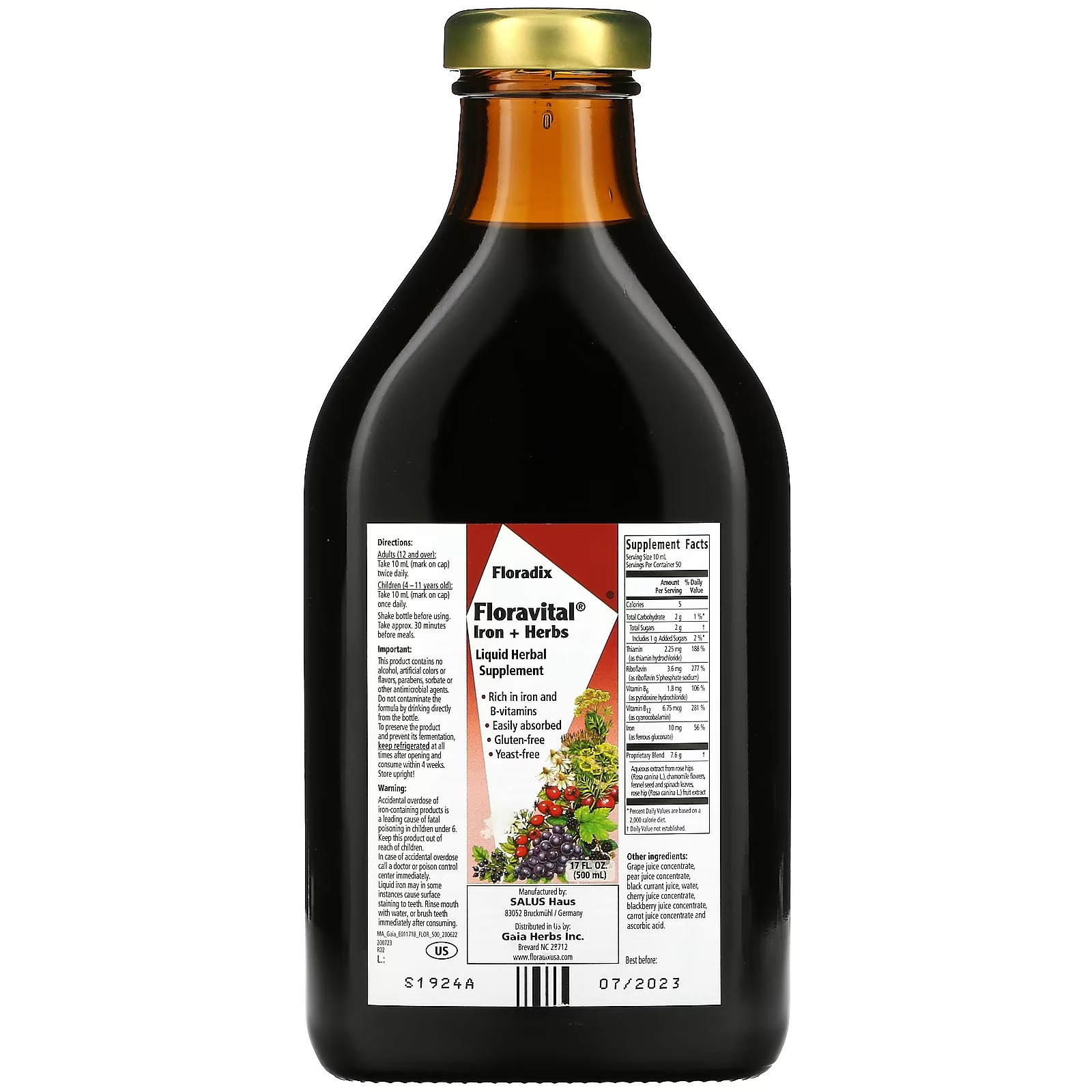 Gaia Herbs, Floradix, Floravital Iron + Herbs, 17 fl oz (500 ml)2