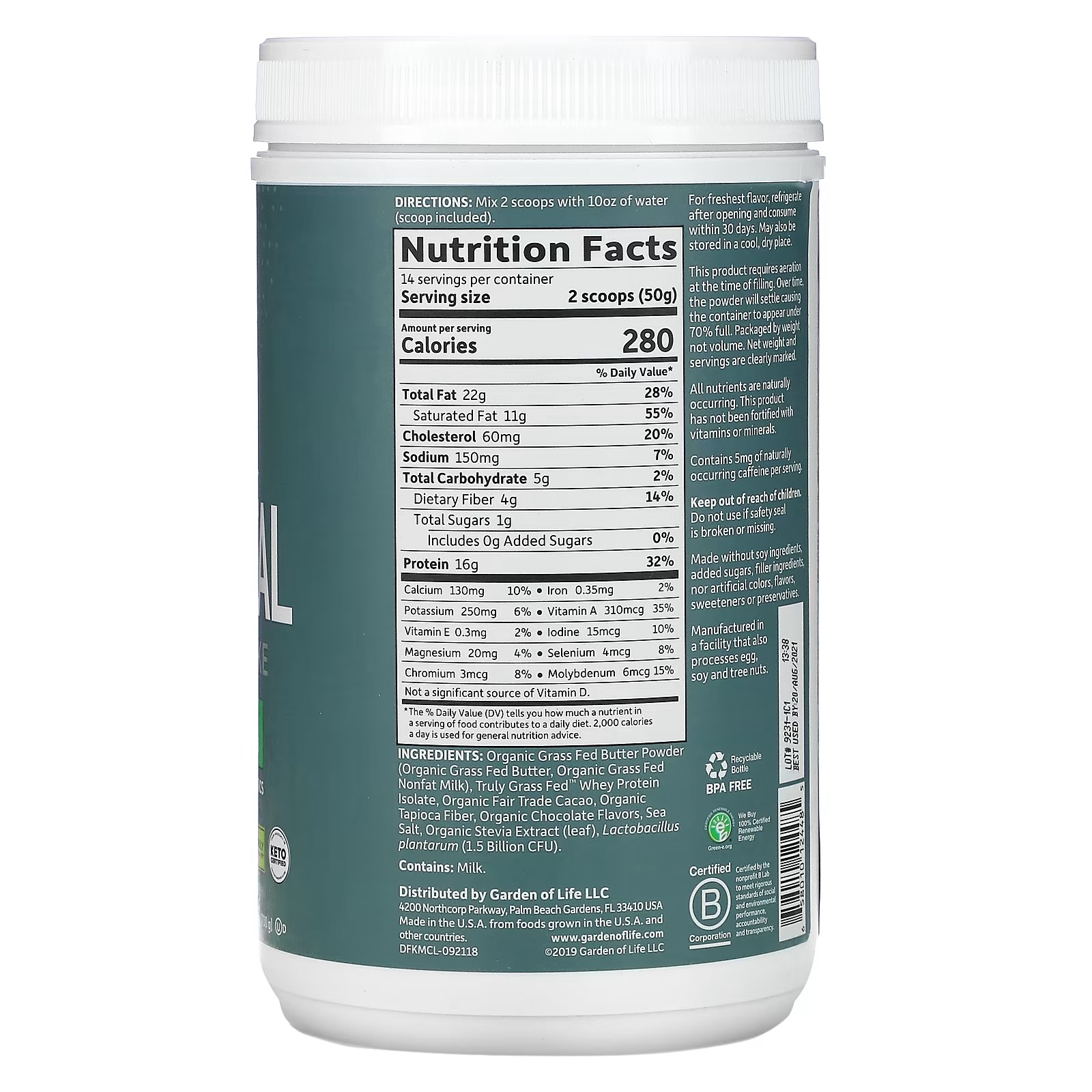 Garden of Life, Dr. Formulated Keto Meal Balanced Shake, Chocolate, 1.54 lbs (700 g)_1