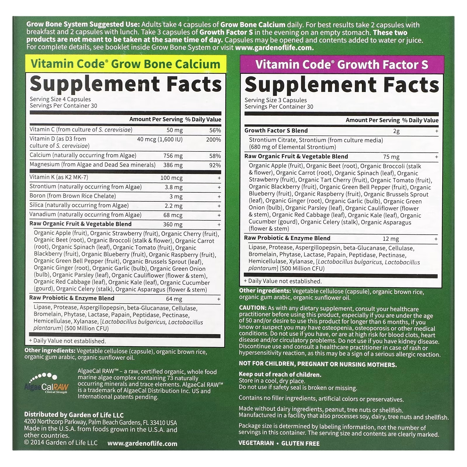 Garden of Life, Vitamin Code, Grow Bone System, 2 Part Program1