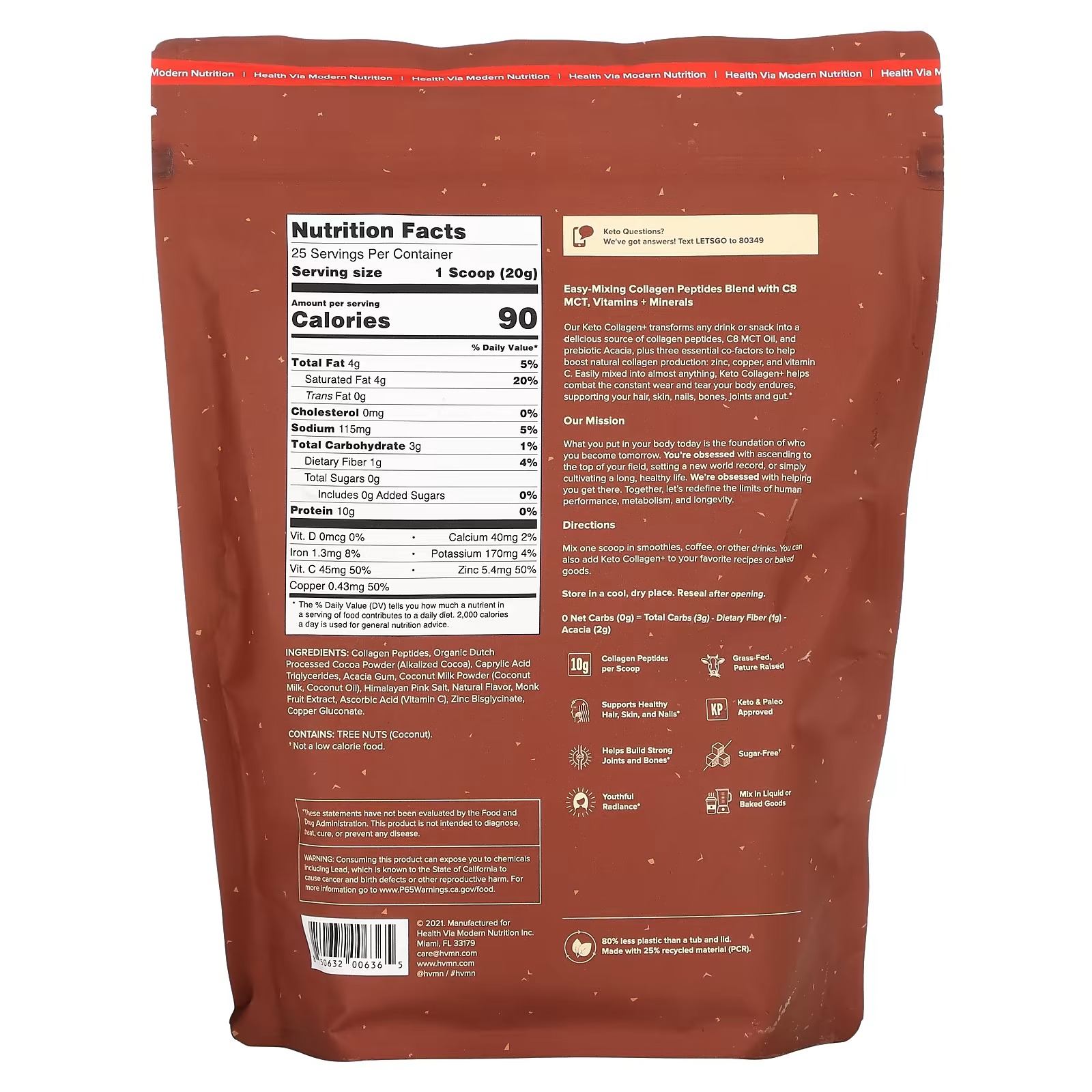 HVMN, Keto Collagen+, Chocolate, 17.2 oz (490 g)1