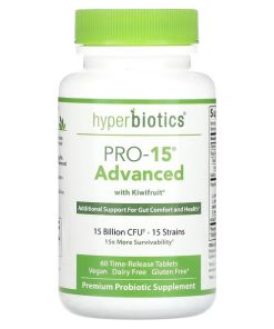 Hyperbiotics, PRO-15 Advanced with Kiwifruitx, 15 Billion CFU, 60 Time-Release Tablets
