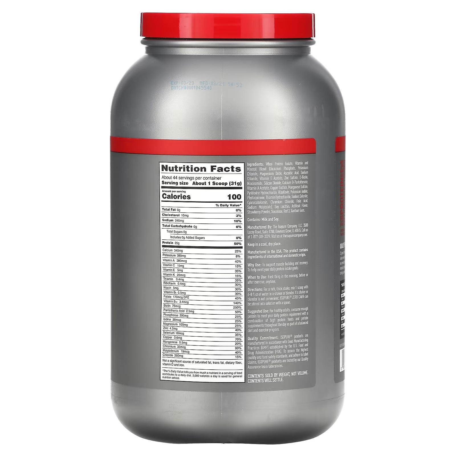 Isopure, Zero Carb, Protein Powder, Strawberries & Cream, 3 lb (1.36 kg)_1
