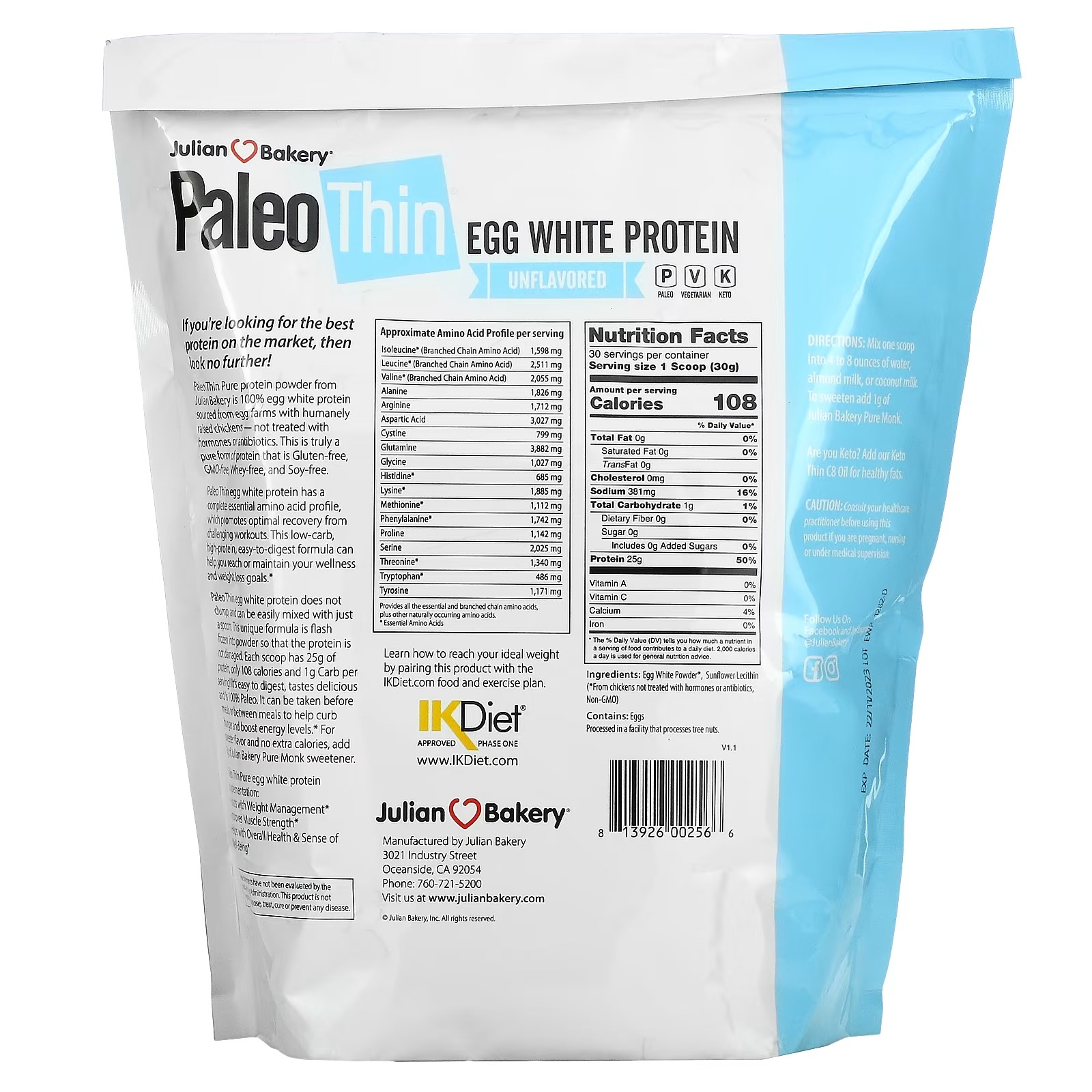 Julian Bakery, Paleo Thin, Egg White Protein, Unflavored, 2 lbs (907 g)_1