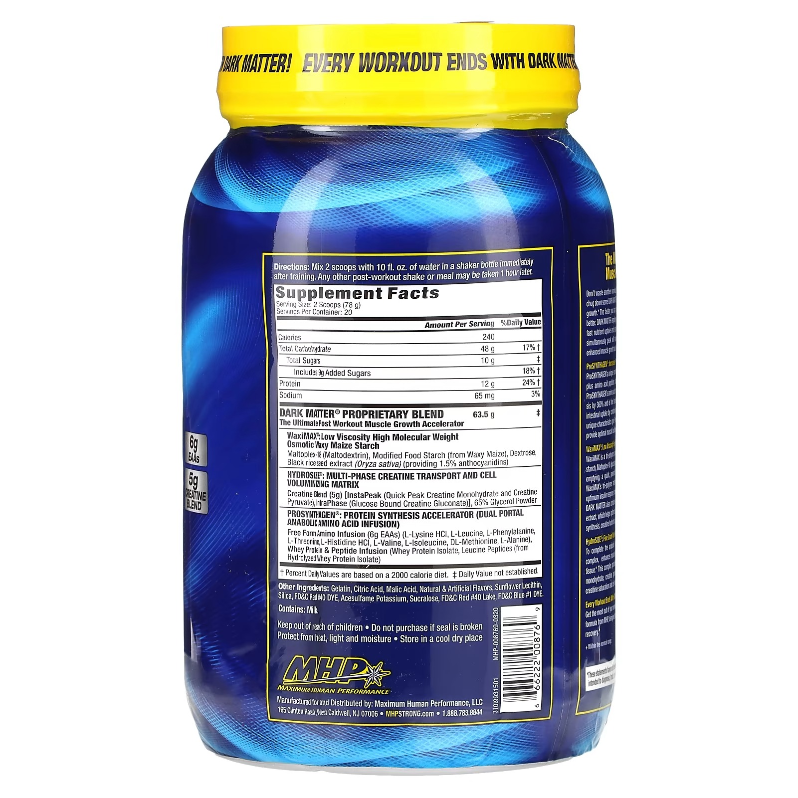 MHP, DARK MATTER, Post-Workout Muscle Growth Accelerator, Fruit Punch, 3.44 lbs (1,560 g)1