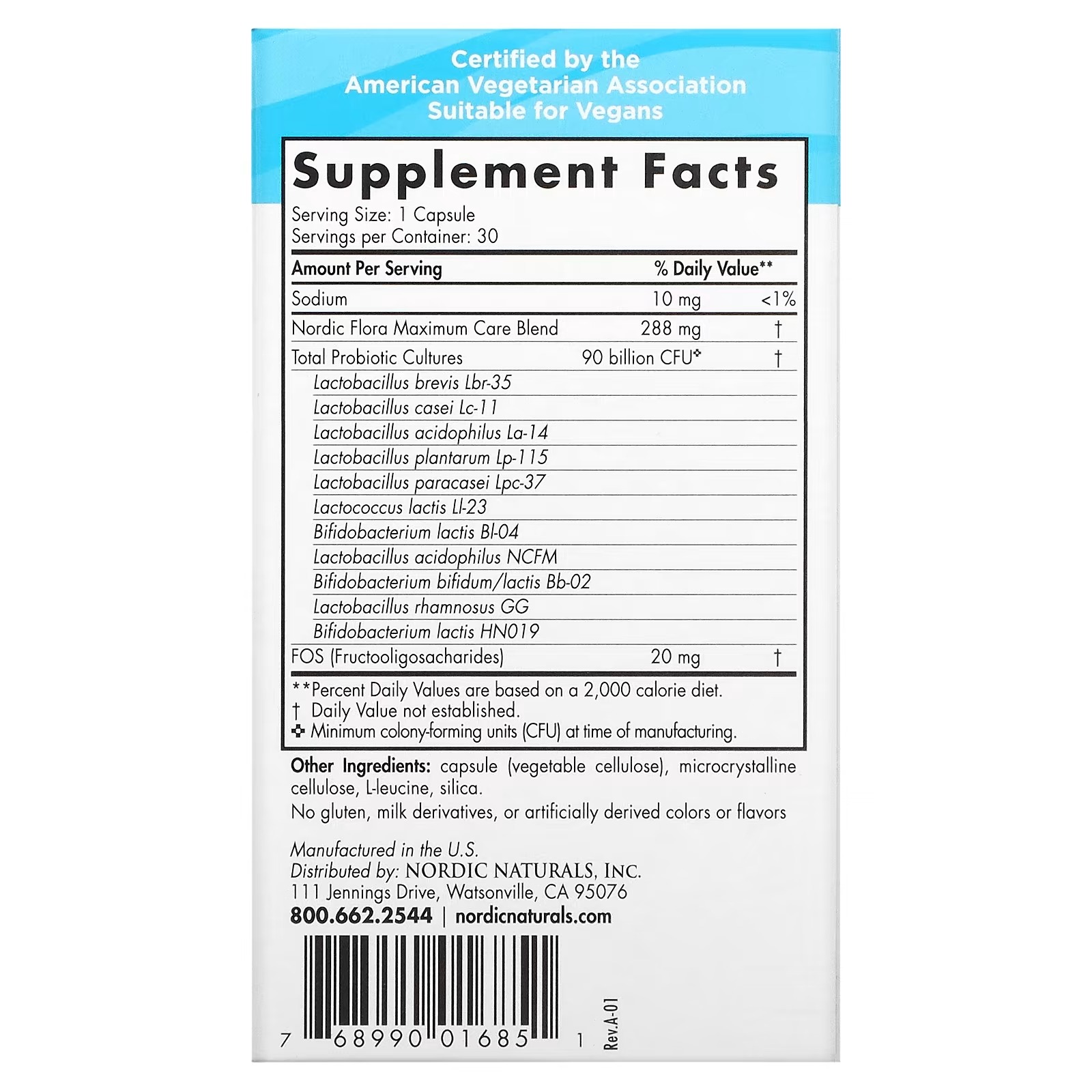 Nordic Naturals, Nordic Flora Probiotic, Maximum Care, 90 Billion CFU, 30 Capsules1