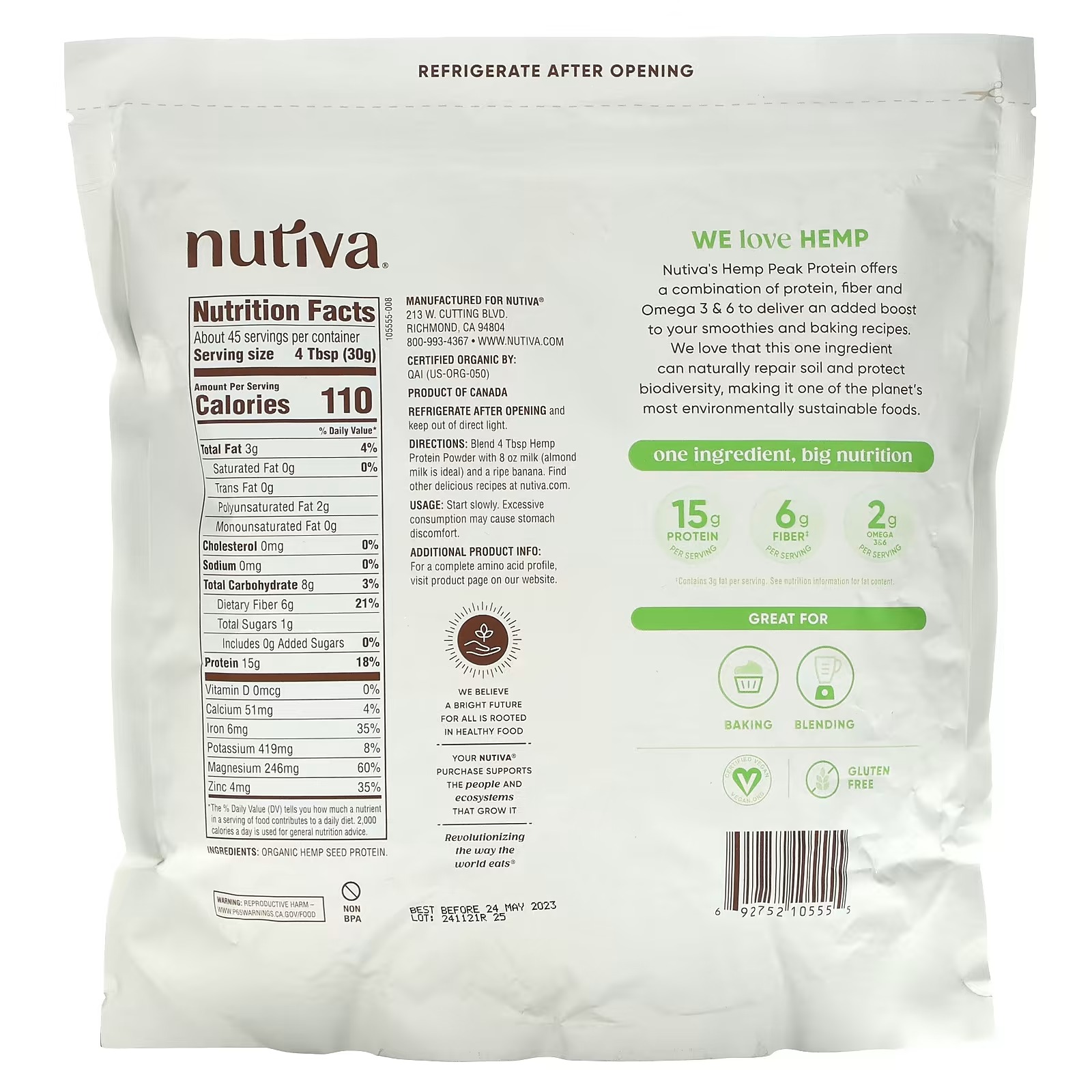 Nutiva, Organic Hemp Protein Powder, 3 lb (1.36 kg)1