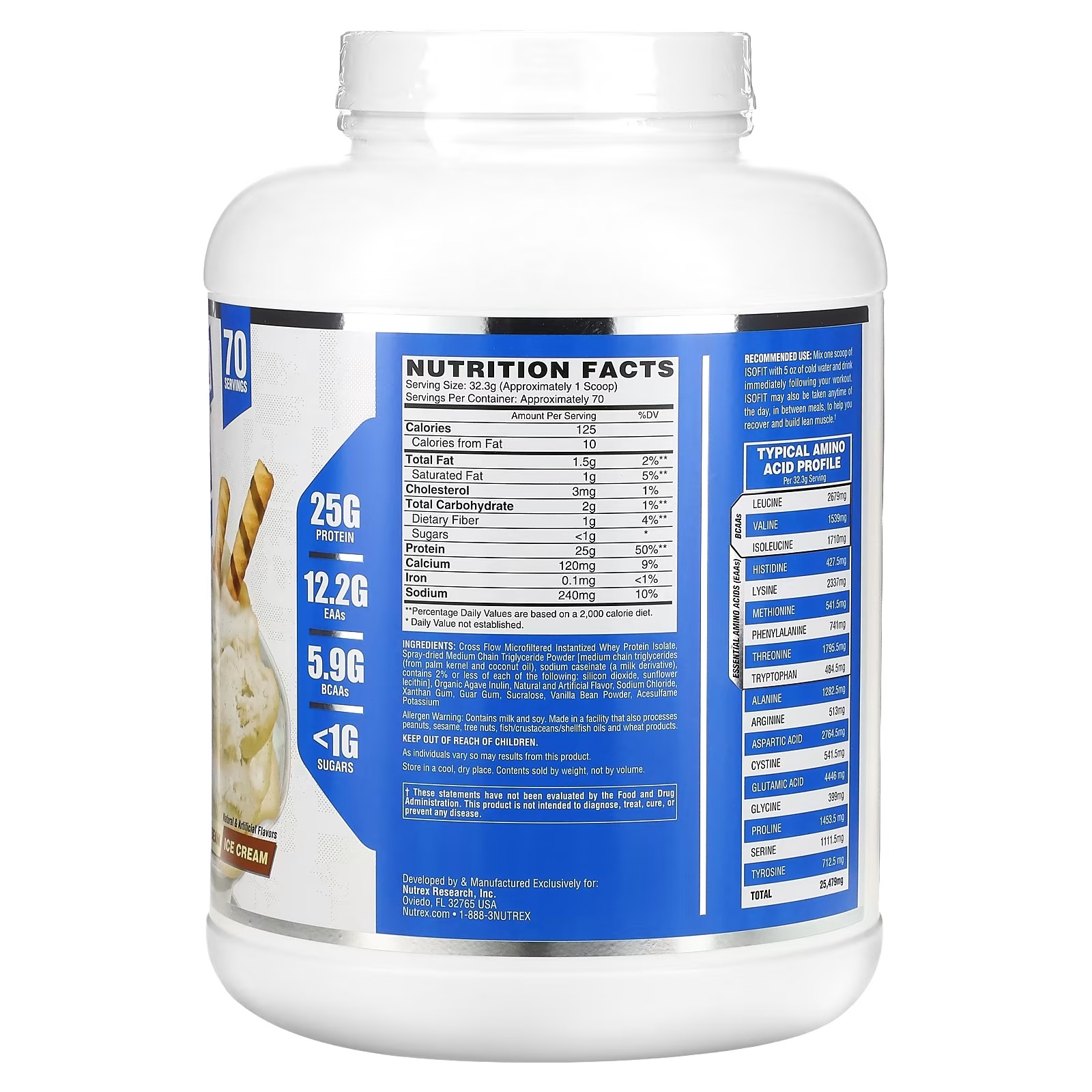 Nutrex Research, IsoFit, Vanilla Bean Ice Cream, 5 lbs (2,261 g)_1