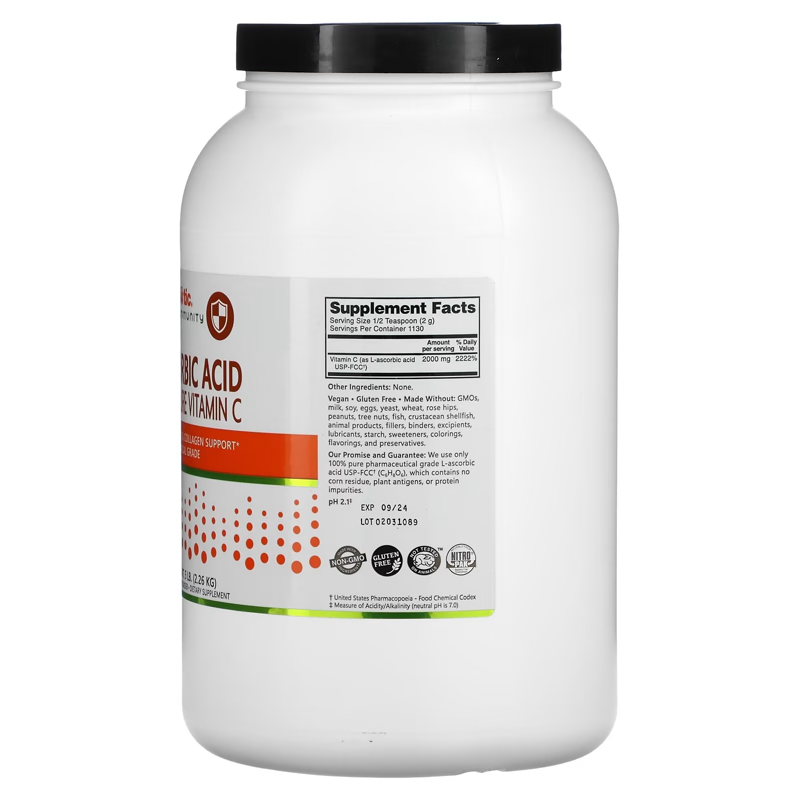 NutriBiotic, Immunity, Ascorbic Acid, 100% Pure Vitamin C, Crystalline Powder, 5 lb (2.26 kg)_1