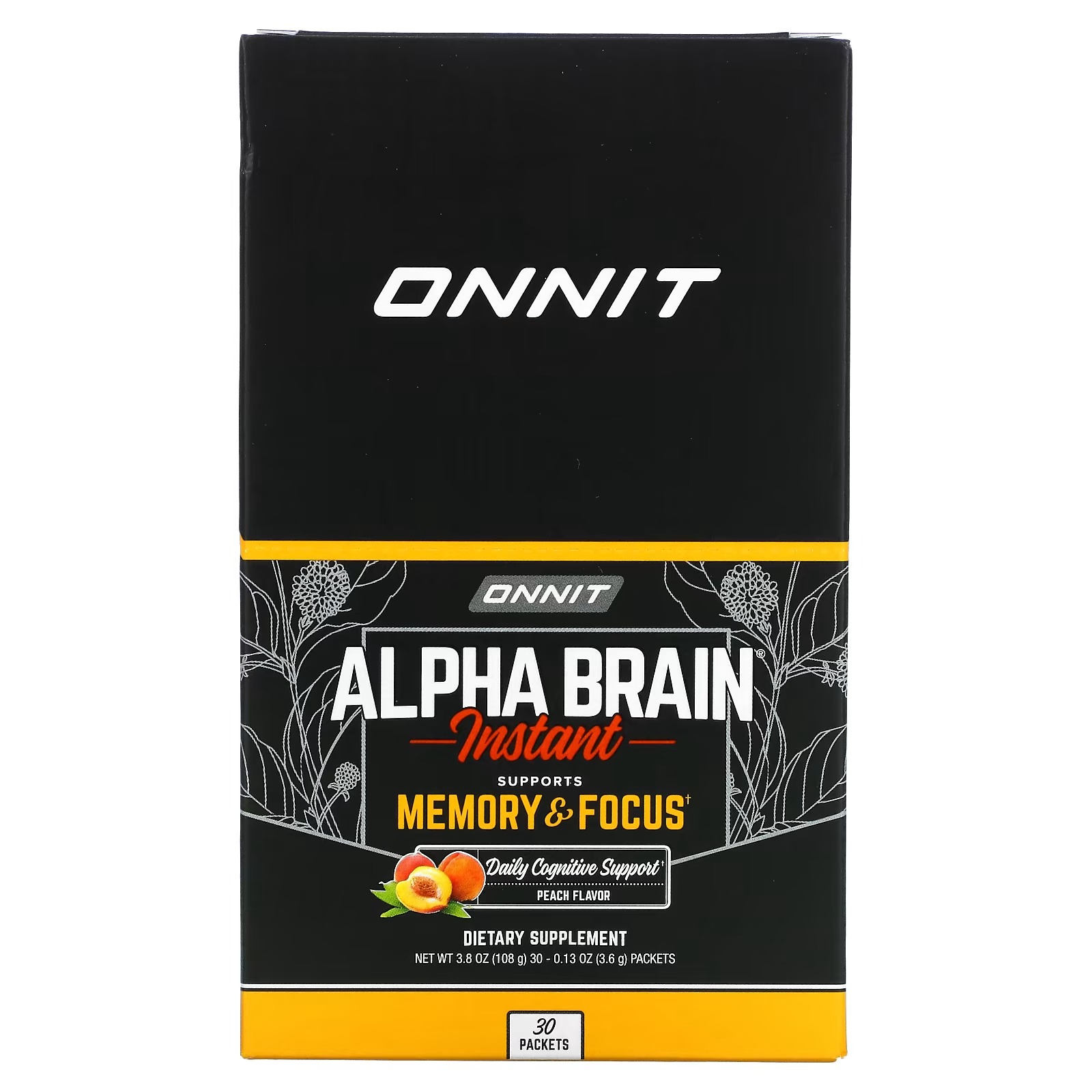Onnit, Alpha Brain Instant, Memory & Focus, Peach, 30 Packets, 0.13 oz (3.6 g) Each