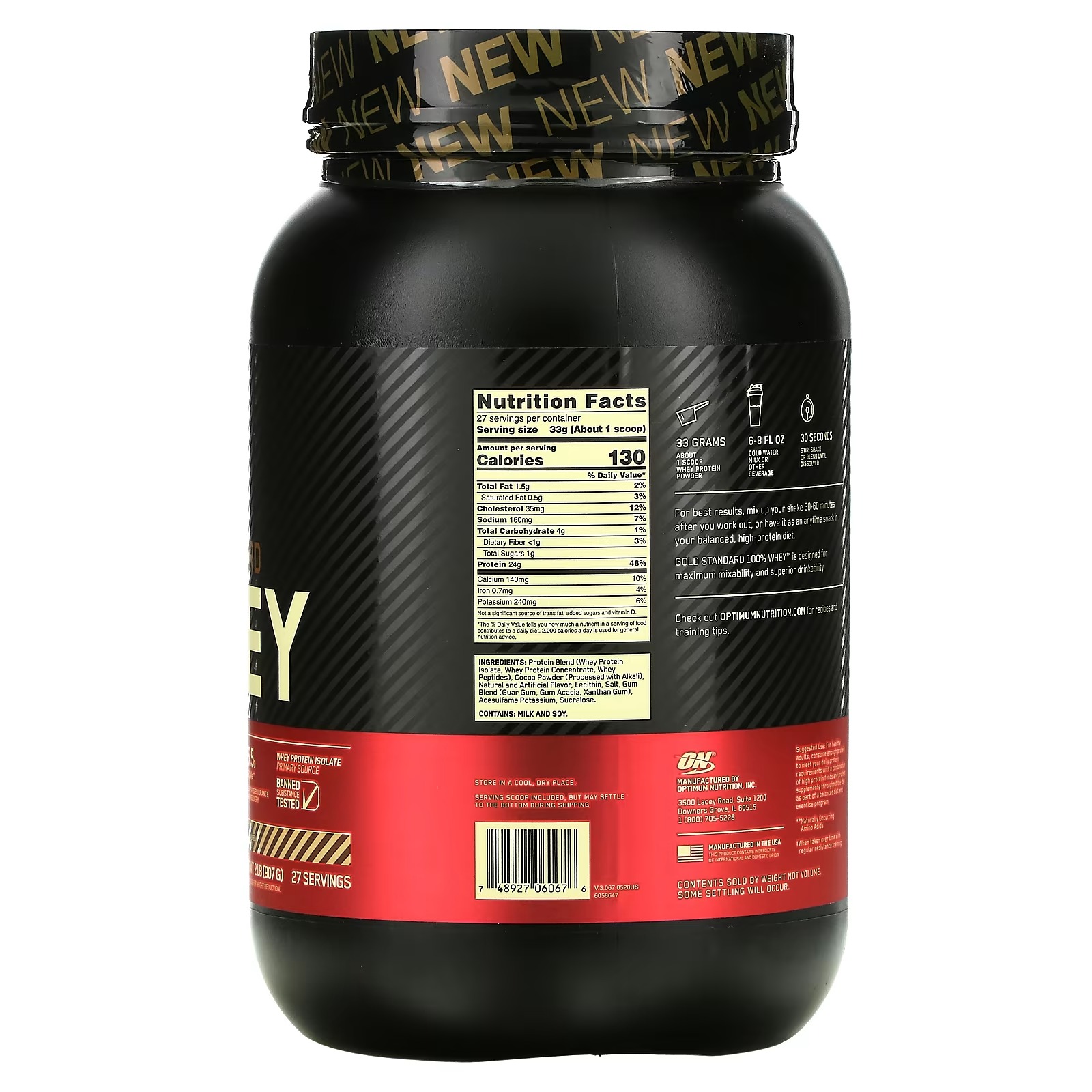 Optimum Nutrition, Gold Standard 100% Whey, Chocolate Hazelnut, 2 lb (907 g)_1
