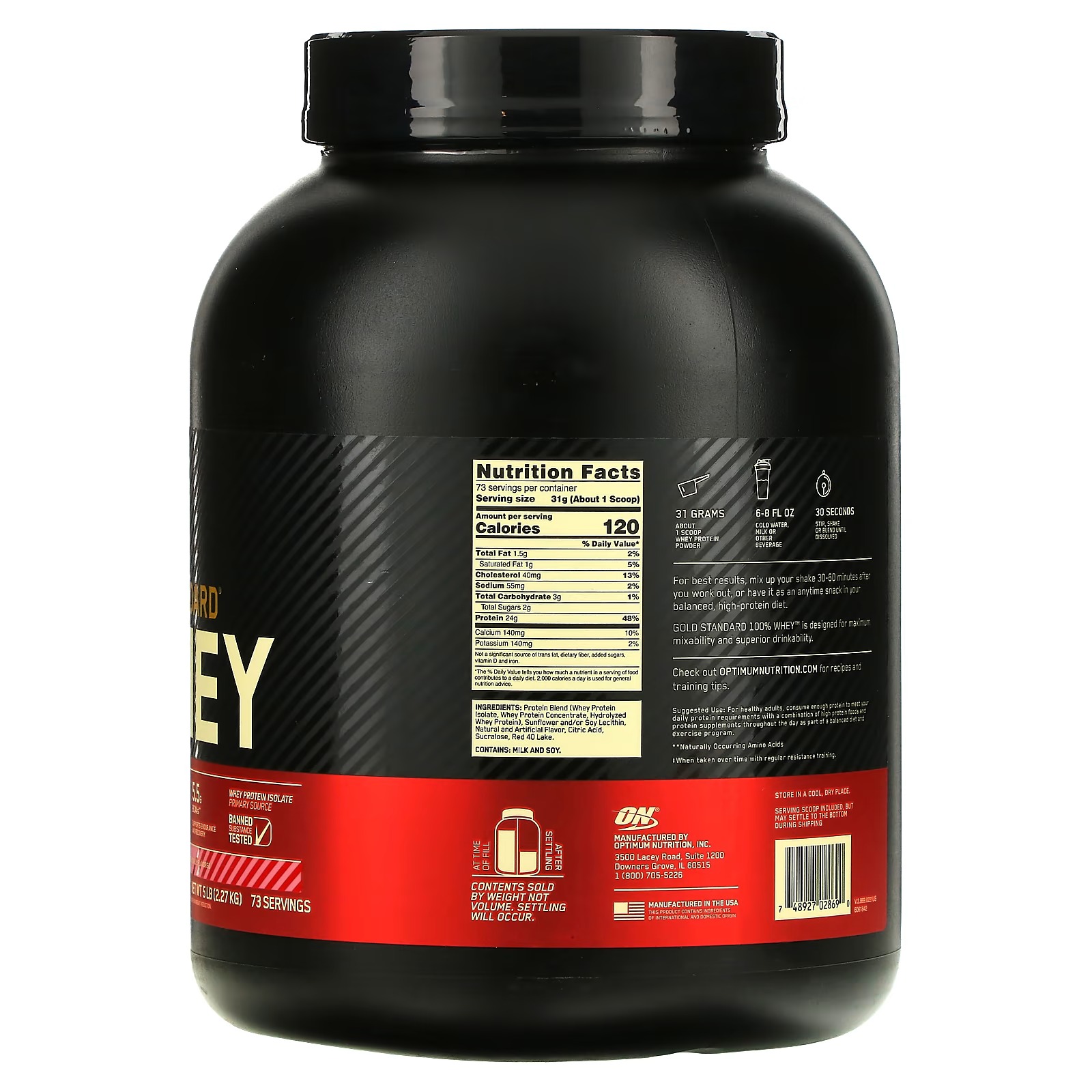 Optimum Nutrition, Gold Standard 100% Whey, Delicious Strawberry, 5 lb (2.27 kg)_1