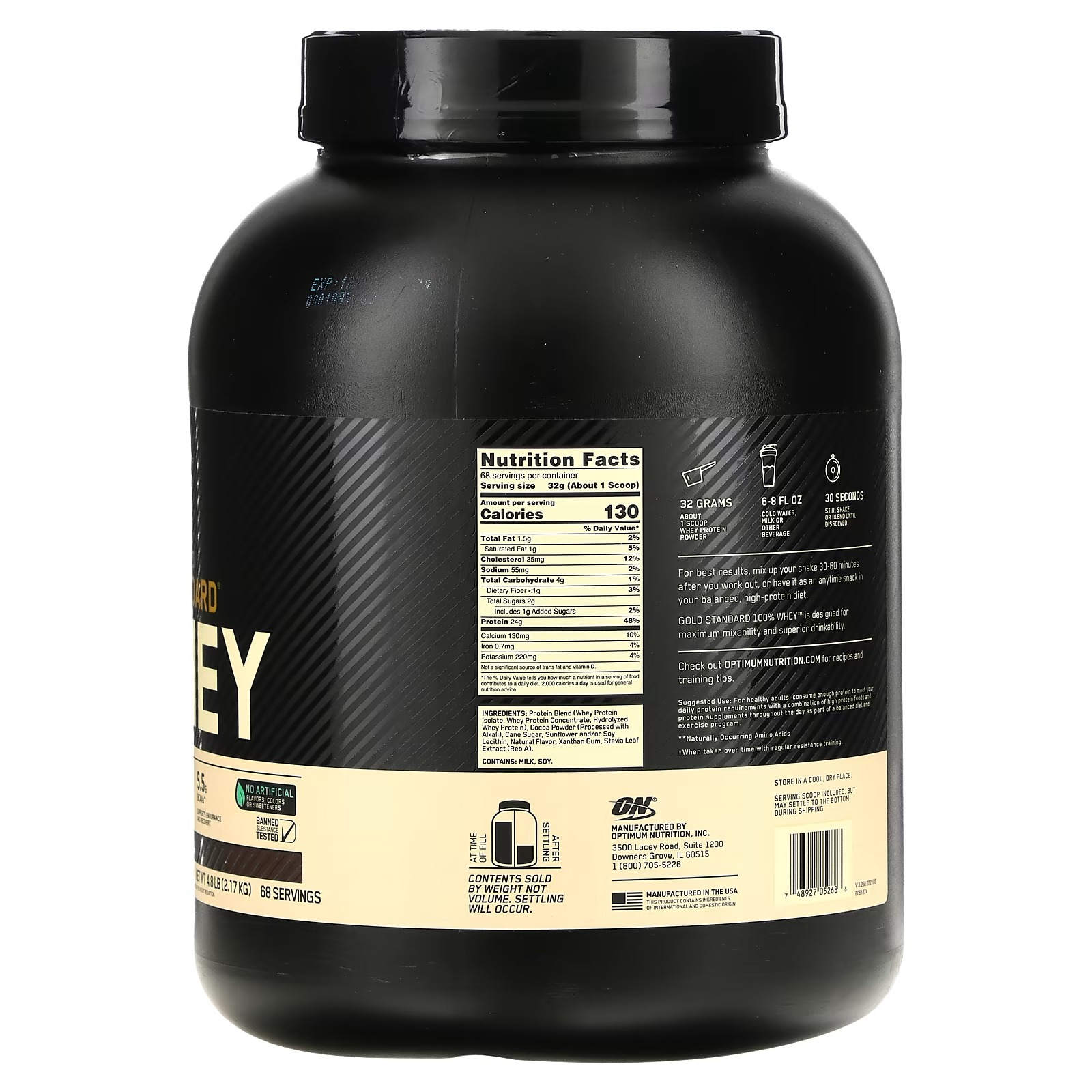 Optimum Nutrition, Gold Standard 100% Whey, Naturally Flavored, Chocolate, 4.8 lb (2.17 kg)_1