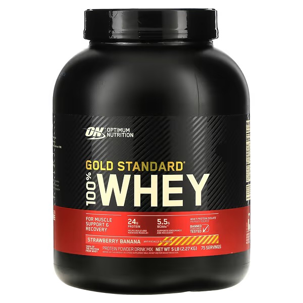 Optimum Nutrition, Gold Standard 100% Whey, Strawberry Banana, 5 lb (2.27 kg)
