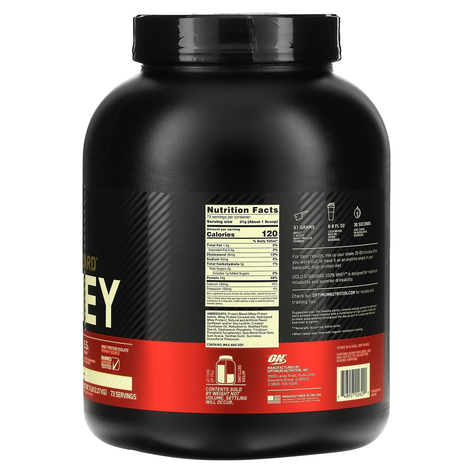 Optimum Nutrition, Gold Standard 100% Whey, White Chocolate, 5 lbs (2.27 kg)_1