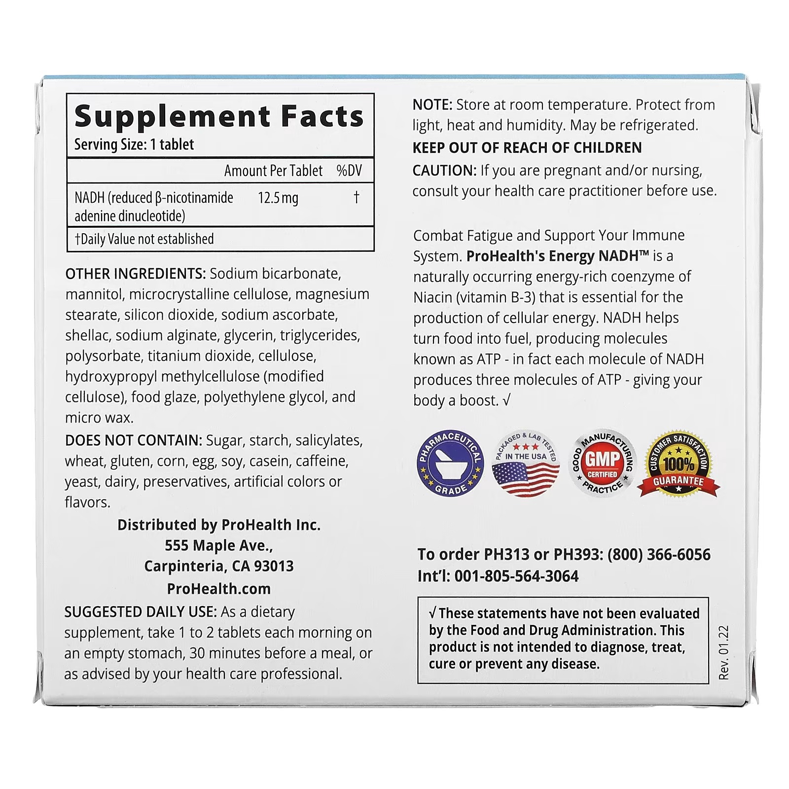 ProHealth Longevity, Energy NADH, 12.5 mg, 90 Tablets_1