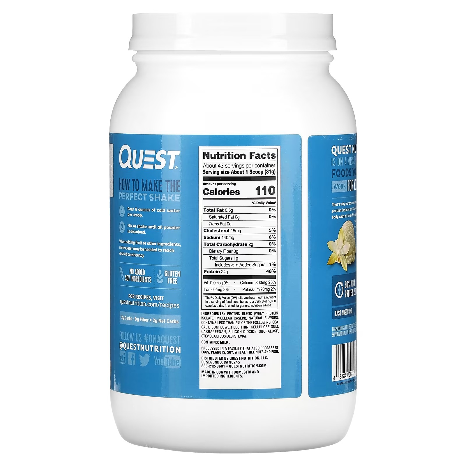 Quest Nutrition, Protein Powder, Vanilla Milkshake, 3 lb (1.36 kg)_1