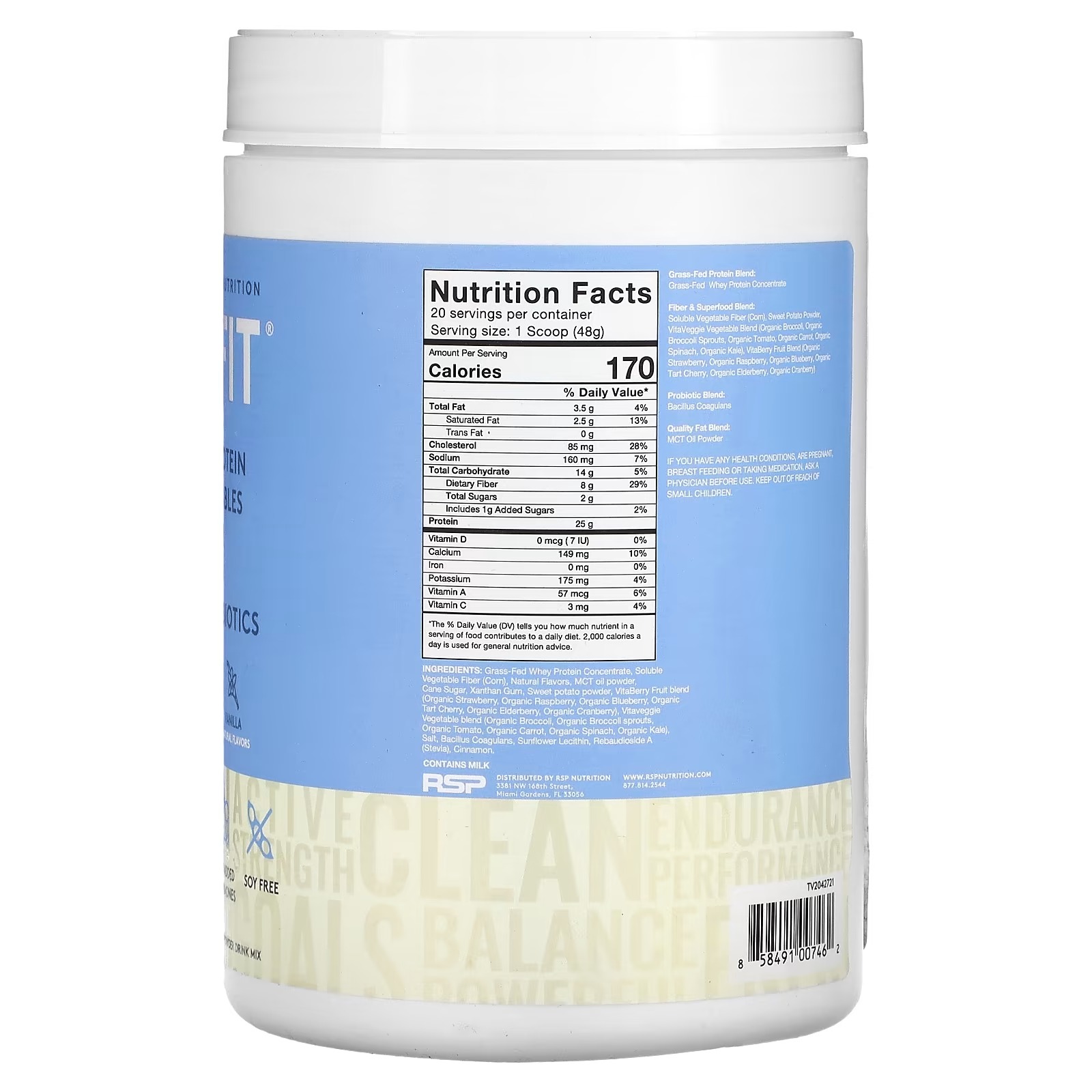 RSP Nutrition, TrueFit, Grass-Fed Whey Protein Shake, Vanilla, 2.11 lbs (960 g) _1