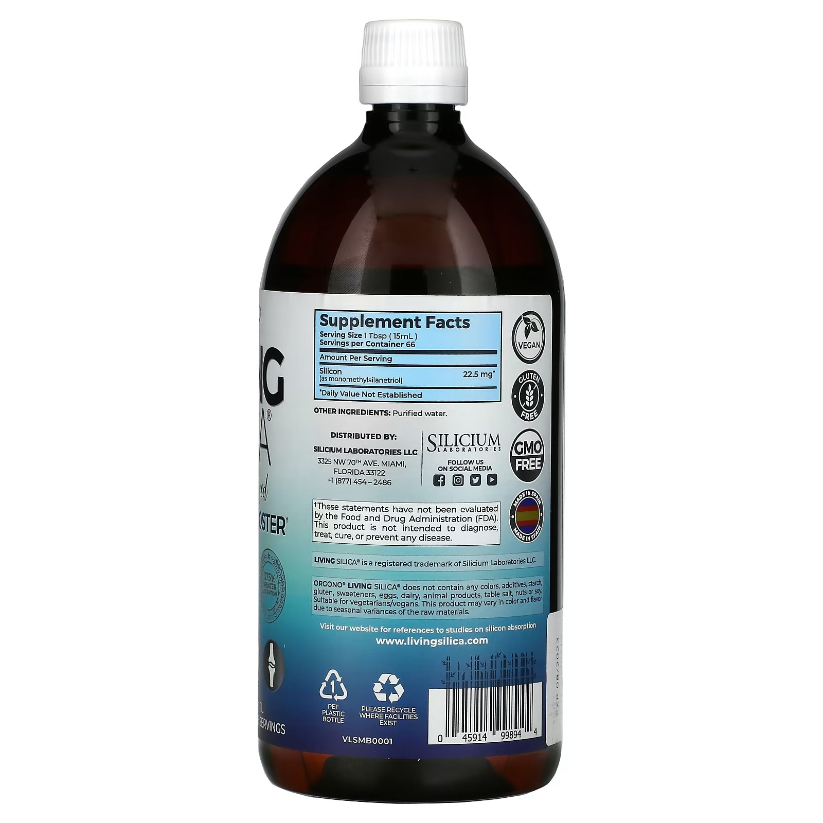 Silicium Laboratories LLC, Orgono Living Silica, Collagen Booster, 33.8 fl oz (1 L)_1