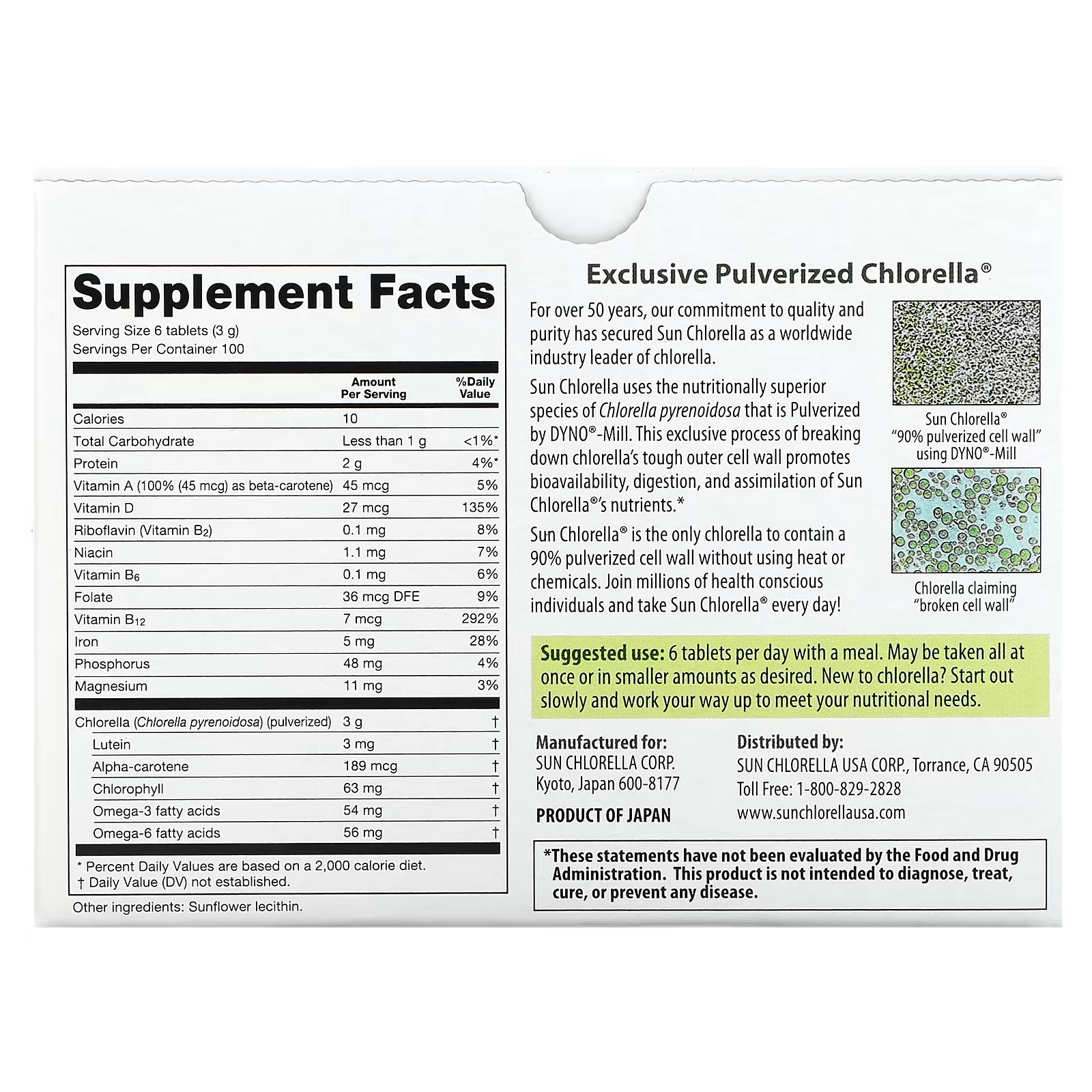 Sun Chlorella, Chlorella Supplement, 500 mg, 600 Tablets_2