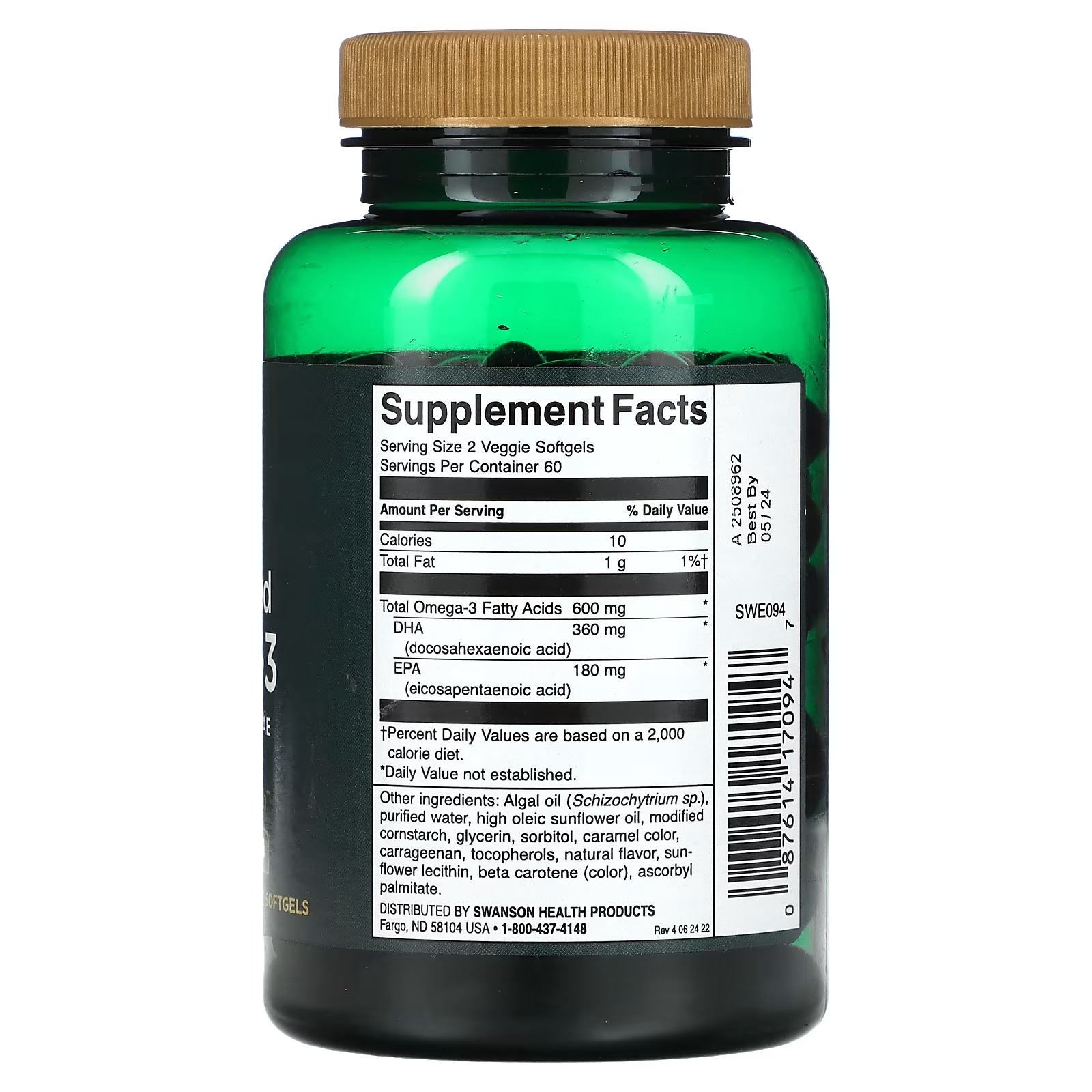 Swanson, Plant Based Omega-3, 120 Veggie Capsules1