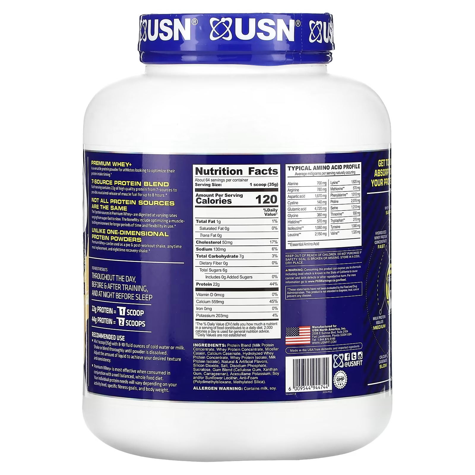 USN, Premium Whey+, Vanilla, 5 lbs (2,267 g)_1