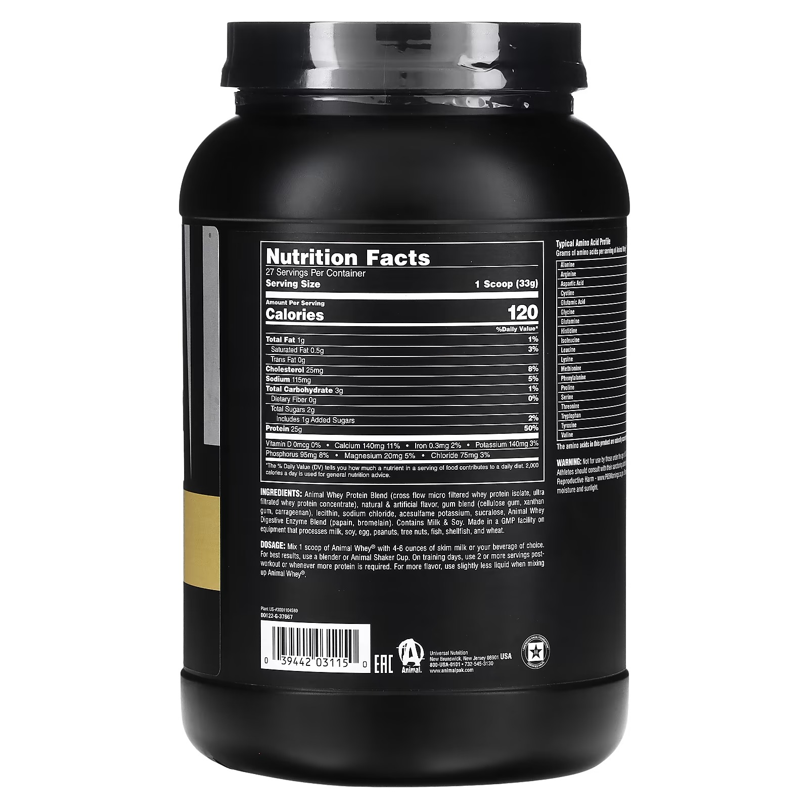 Universal Nutrition, Animal Whey Protein Powder, Vanilla, 2 lb (907 g)1