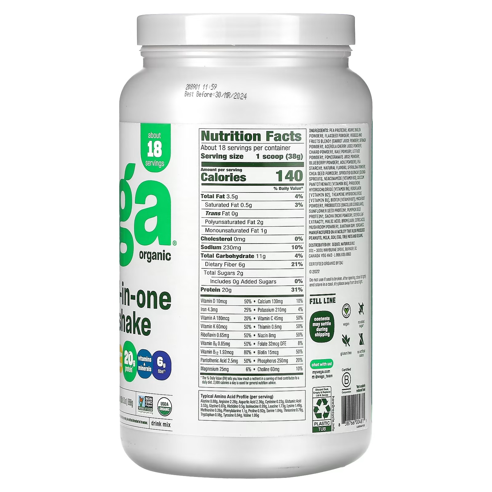 Vega, Organic, All-In-One Shake, Berry, 24.3 oz (688 g)-1