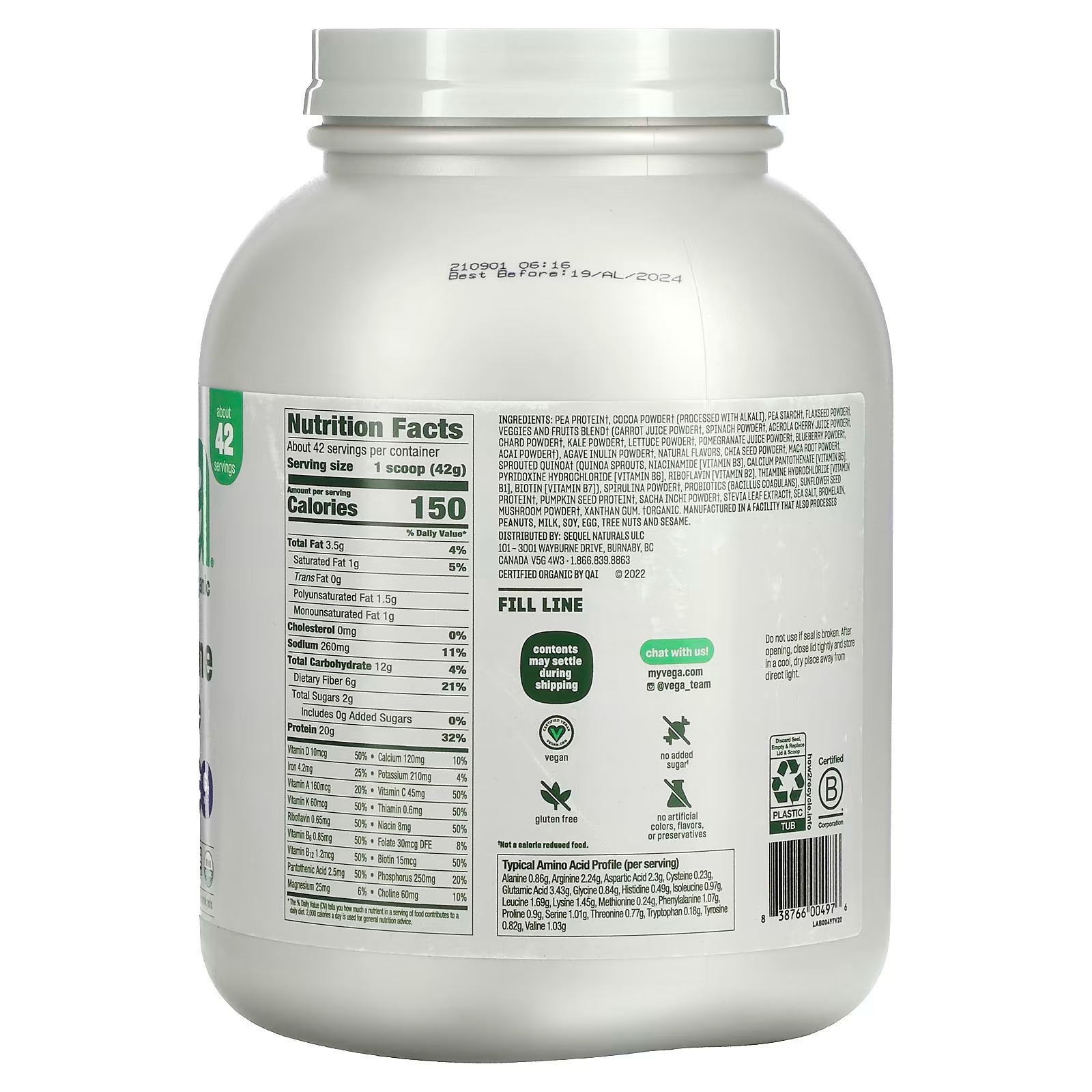 Vega, Plant-Based, All-In-One Shake, Chocolate, 61.8 oz (1.7 kg)_1