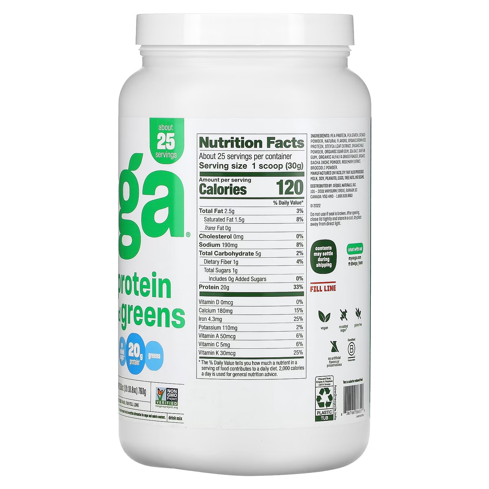 Vega, Protein and Greens, Vanilla, 26.8 oz (760 g)1