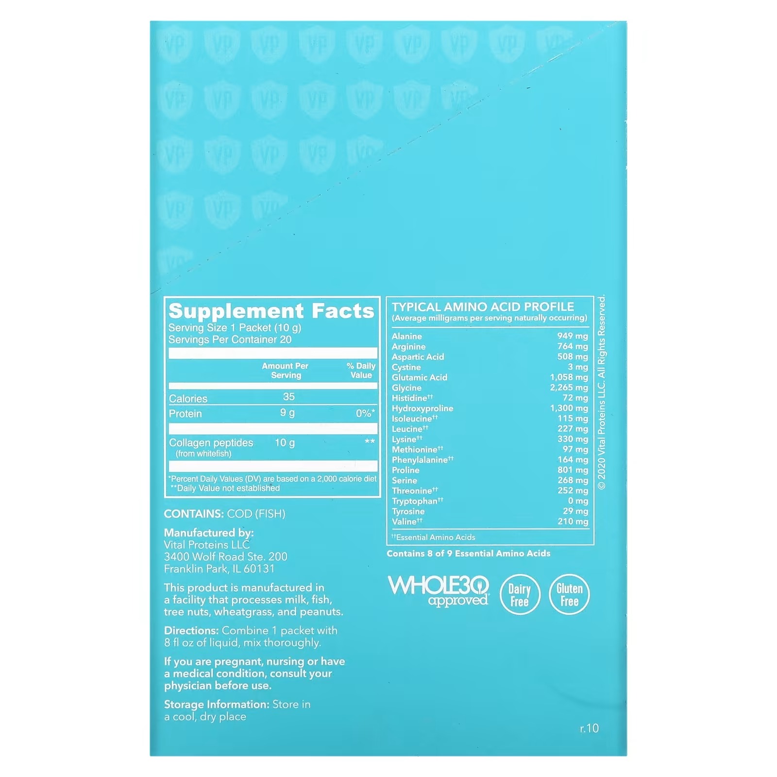 Vital Proteins, Marine Collagen, Unflavored, 20 Packets, 0.35 oz (10 g) Each1